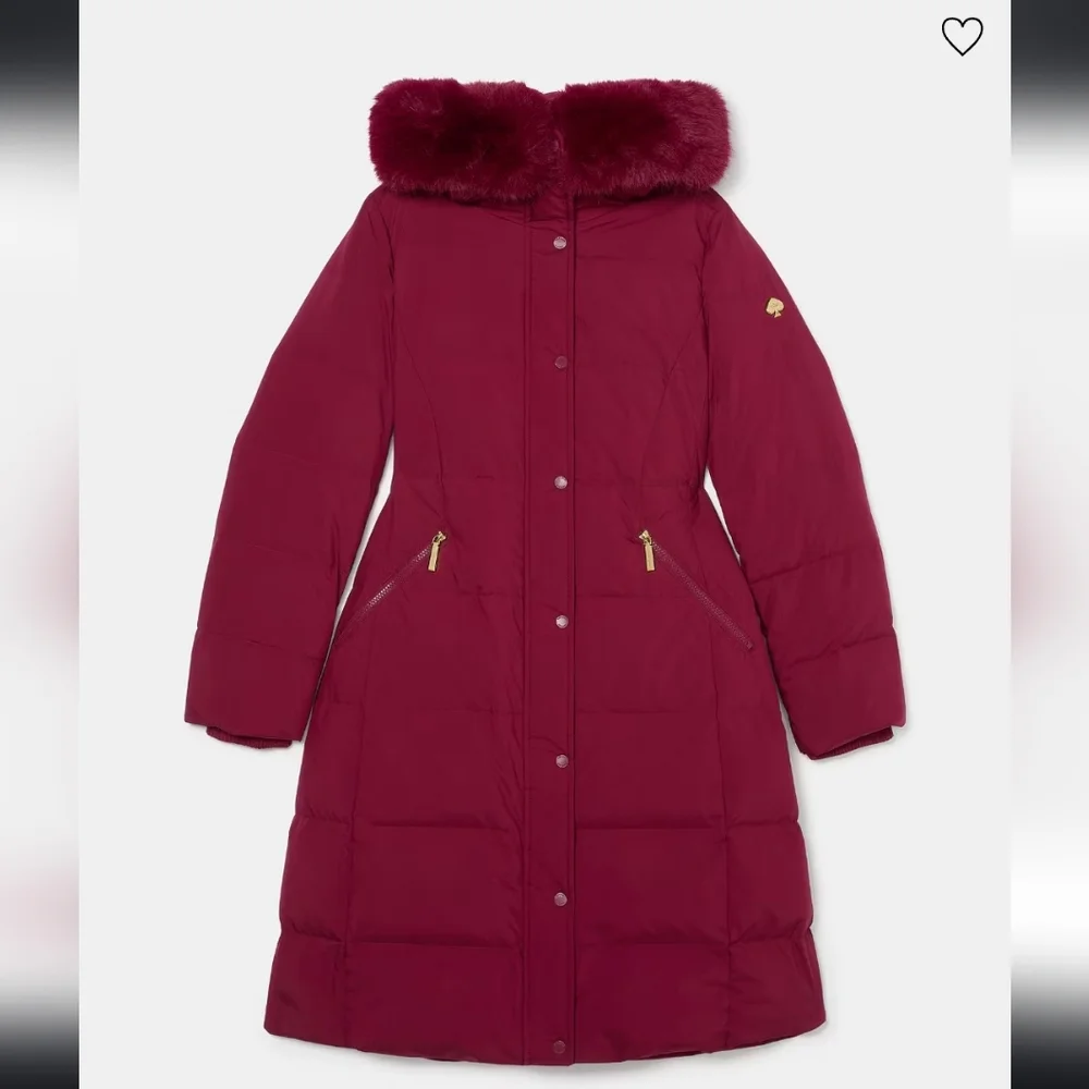 Kate Spade Long Parka With Faux Fur Trim Coat, Blackberry Preserves